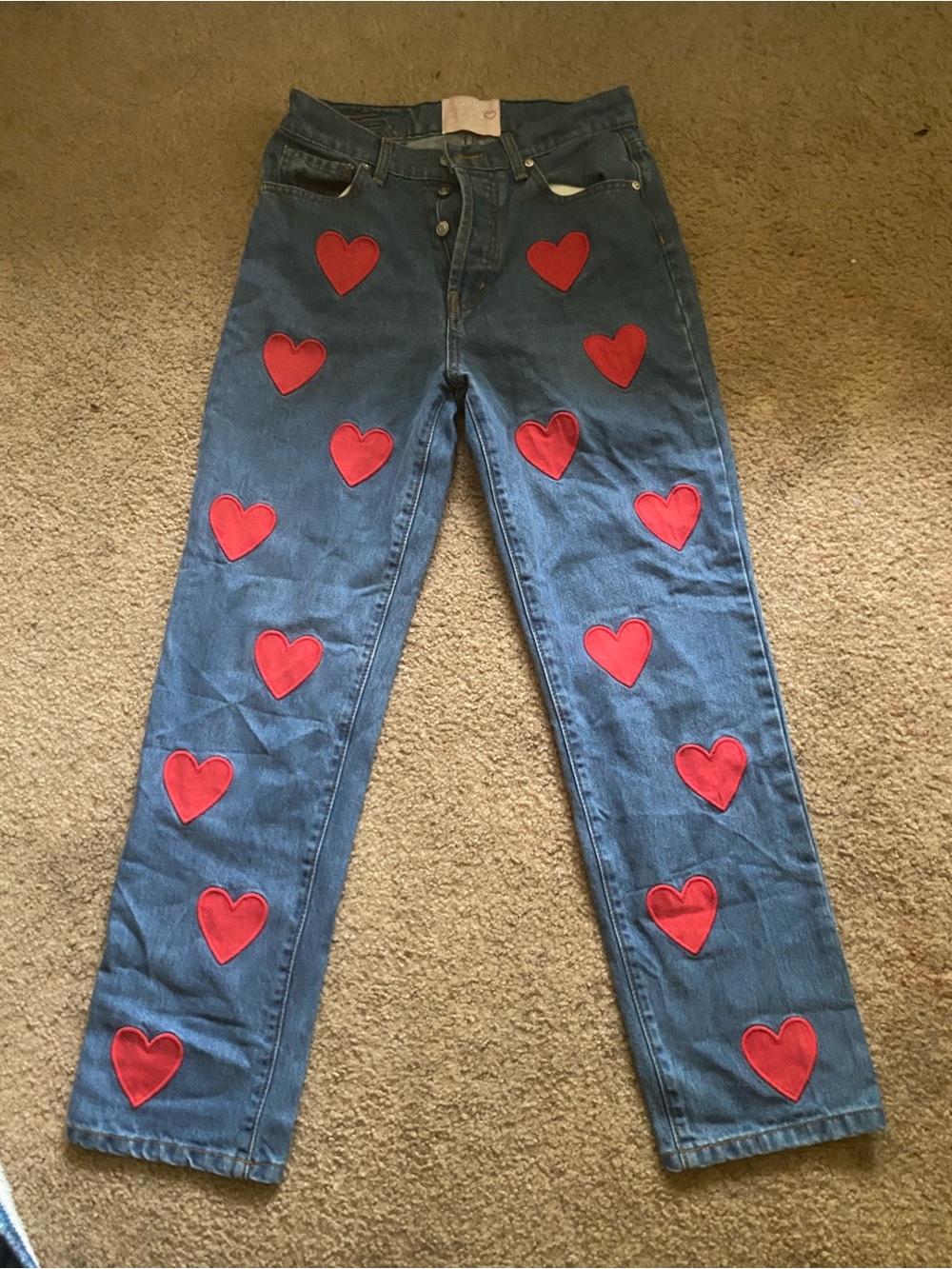 REVICE Blue Straight Leg Jeans with Red Heart Patches size 27